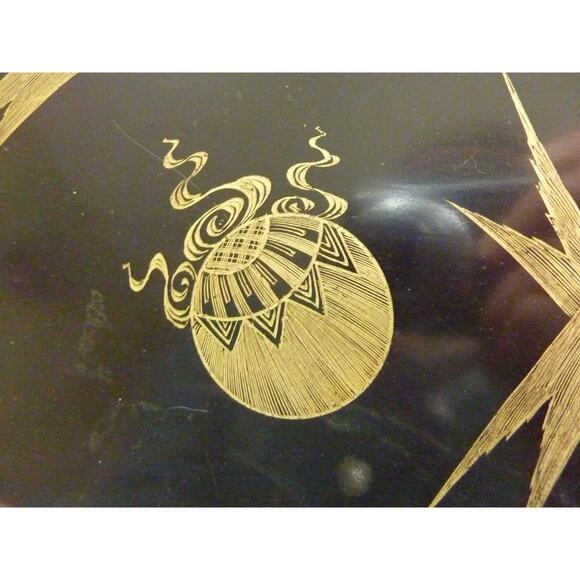 Vintage Serving Tray Black Burmese Lacquer Tray - Picture 3 of 6